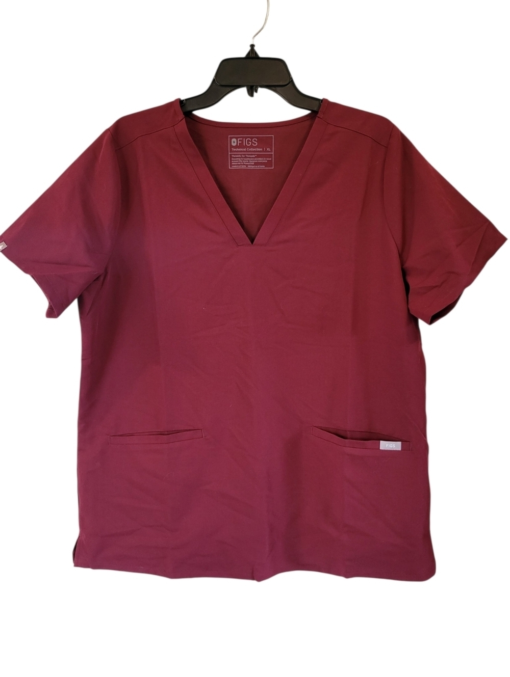 FIGS Technical Collection Burgundy Wine Short Sleeve 2 Pocket Scrub Top